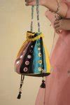 Buy Multi Color Embroidery Chanderi Mirror Potli Bag by Charkhee Online ...