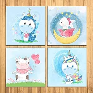 WENS Cute Cartoon Set of 4 Sparkle Laminated Wall Panels for Kids ...