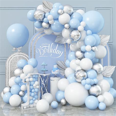 Amazon.com: Blue and White Balloon Arch Kit, Baby Blue White Silver ...