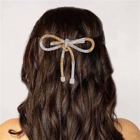 Crystal Hair Bow Barrette Clip - Silver & Gold – Hair Drama Company