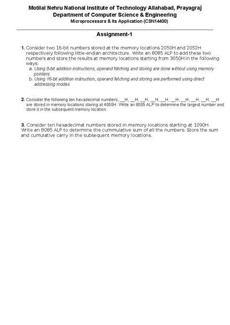 CSN14400 8085 Microprocessor Assignment - Tutorial Work - Studocu