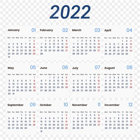 2022 PNG , 2022 PNG , Calendrier 2022 PNG , Date PNG et vecteur pour ...