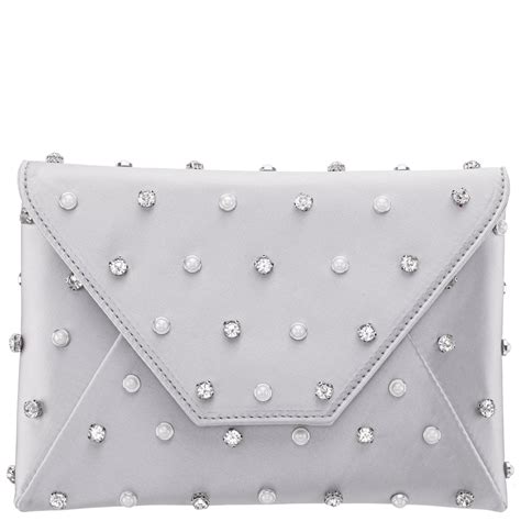 Womens Cole Silver Crystal Adorned Square Envelope Clutch | Nina É ...