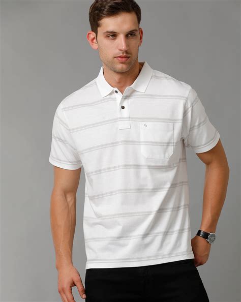 Classic Polo Men's Striped White Cotton Half Sleeve T-Shirt | AVON - 5