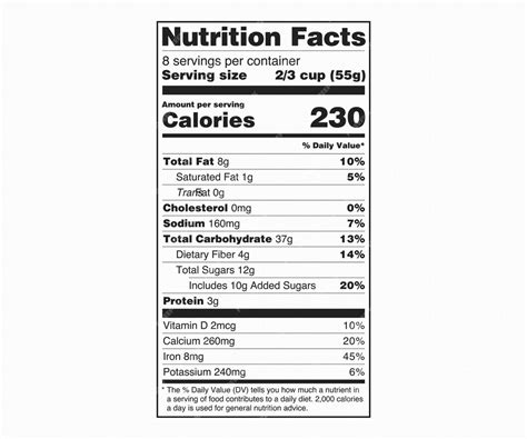 Nutrition facts label us food drugs administration | Premium Vector