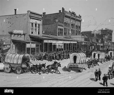 US. A wagon train of settlers who had hoped to claim land in Oklahoma ...