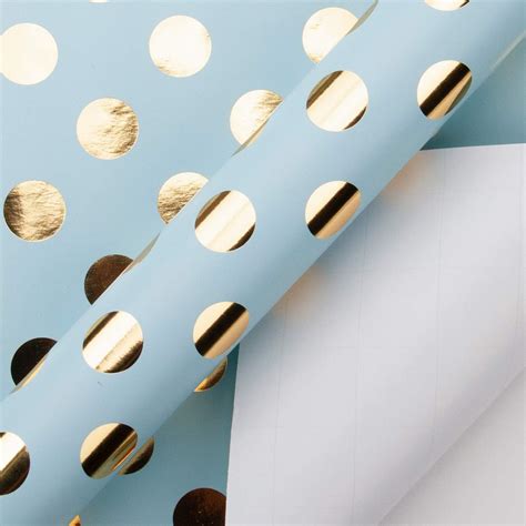 Buy RUSPEPA Wrapping Paper Roll - Gold Foil Dots Baby Blue Background ...