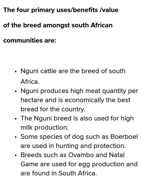 Four uses/benefits/value of this breed amongst south african ...
