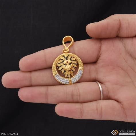 1 Gram Gold Plated Lion with Diamond Gorgeous Design Pendant for Men ...