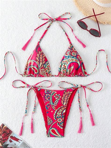 SHEIN Swim Women Holiday Beach Paisley Print Bikini Set,Summer Beach ...
