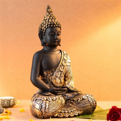 Resin Lord Gautama Buddha Decorative Statue (Black & Golden) – The Advitya