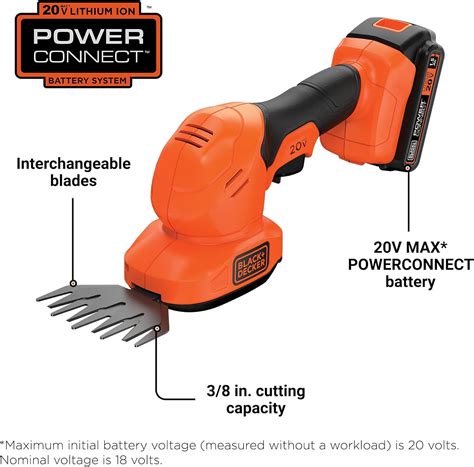 Buy BLACK+DECKER 20V MAX* POWERCONNECT 3/8 in. Cordless Shear Shrubber ...