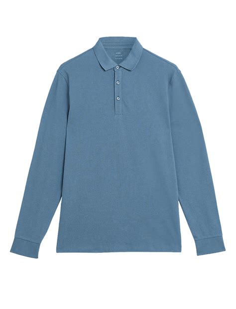 Buy Pure Cotton Long Sleeve Polo Shirt at Marks & Spencer