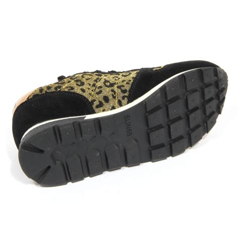 H0208 sneaker donna SUN68 black/gold glitter animalier shoes woman