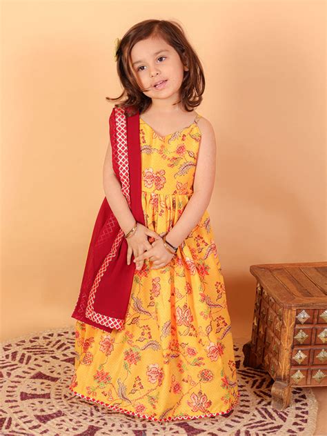 Baby Girls Yellow Floral Anarkali Kurta Set | VASTRAMAY – vastramay