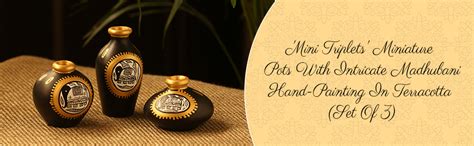 Buy ExclusiveLane Earthenware 'Mini Triplets' Madhubani Hand-Painting ...
