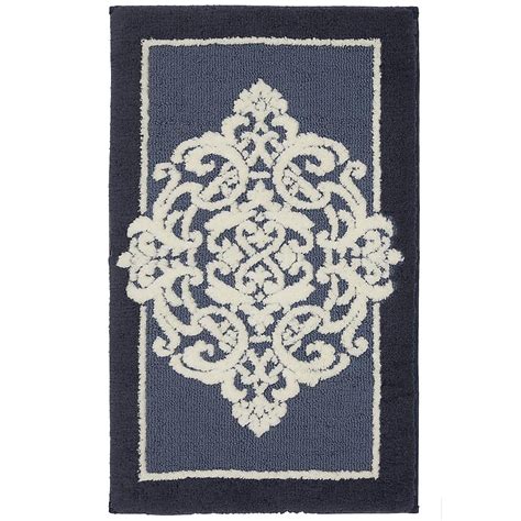Mohawk Home Horizon 45-in x 27-in Navy Polyester Bath Rug in the ...