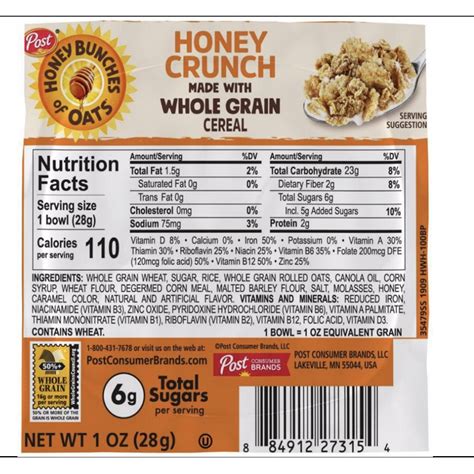 Honey Bunches Of Oats Nutrition Label