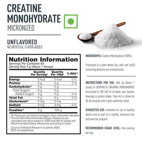 Buy Isopure 100% Creatine Monohydrate Micronized, 250g - 83 Servings ...