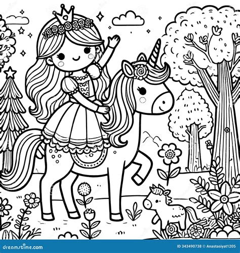 Princess Riding A Unicorn Coloring Sheet