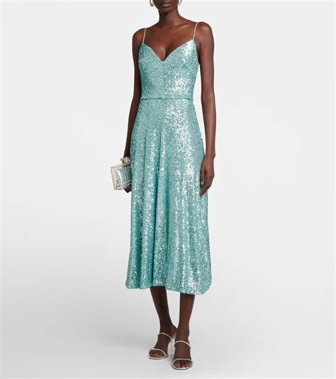 Sequined midi dress in blue - Monique Lhuillier | Mytheresa