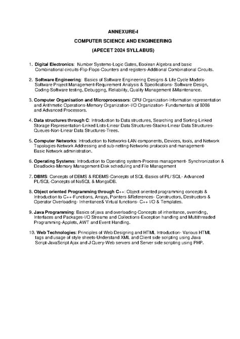 Apecet 2024 Computer Science AND Engineering - ANNEXURE-I COMPUTER ...