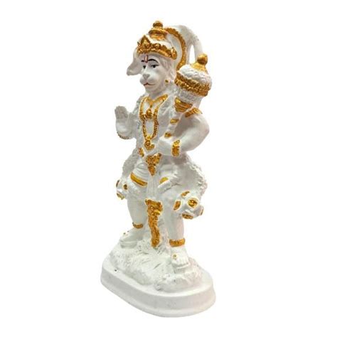 Standing Abhaya Hastha Gadhai Hanuman White Marble Dust Figurine Pooja ...