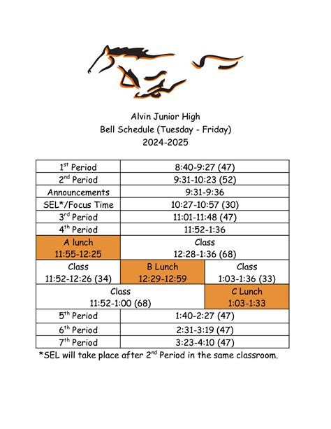 Bell Schedule | Alvin Jr. High
