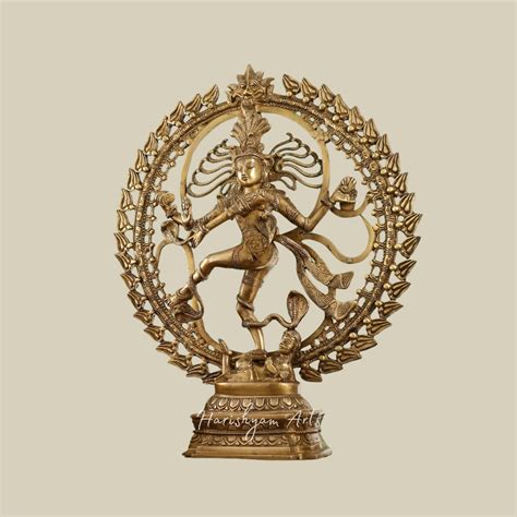 25" Matte Gold-Toned Brass Nataraja Idol for Home and Temple