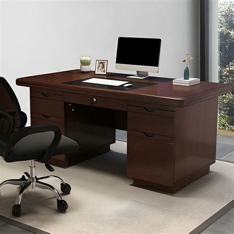 Office Desk with Locking Drawer and Cable Management - Modern Brown ...