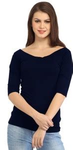 GRAND STITCH Solid Women Boat Neck Dark Blue T-Shirt - Buy GRAND STITCH ...