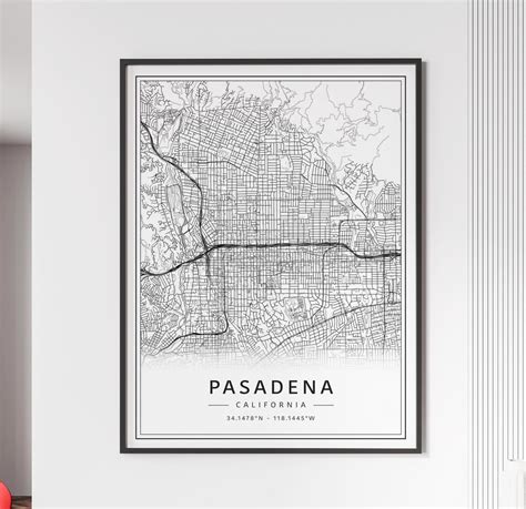 Pasadena California Street Map Print | Acrylic Glass Pasadena Map Print ...
