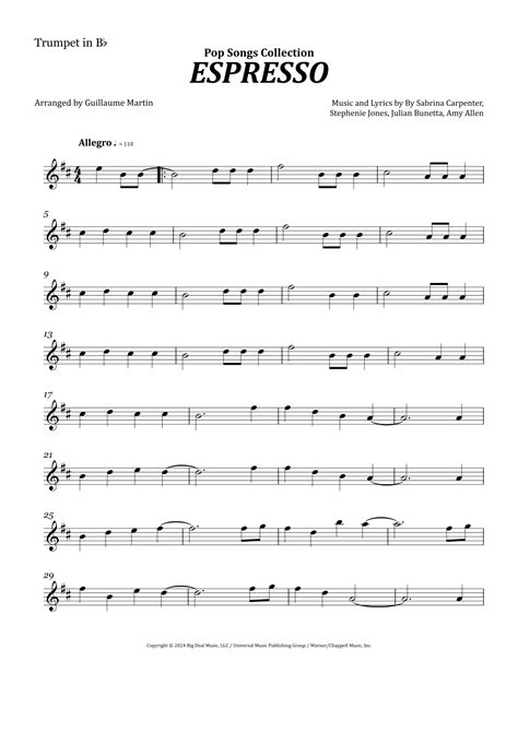 Espresso (arr. Guillaume Martin) by Sabrina Carpenter Sheet Music for ...