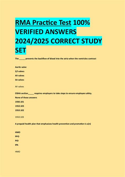 RMA Practice Test 100% VERIFIED ANSWERS 2024/2025 CORRECT STUDY SET ...