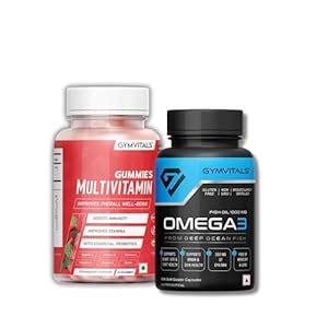 Gymvitals Omega 3 Fish Oil, 60 Soft Gelatin Capsules with Multivitamin ...