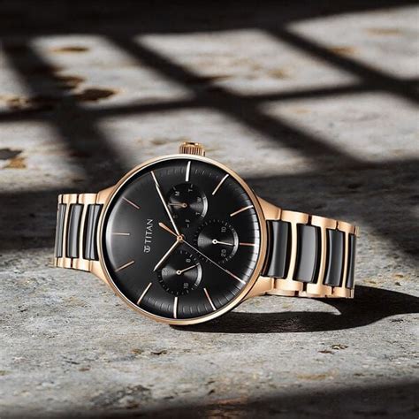 Buy Online Titan Ceramic Fusion Quartz Multifunction Black Dial Rose ...