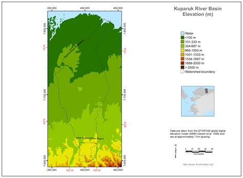 Kuparuk River Basin Elevation Map - Datasets - Alaska EPSCoR Central Portal - map of kuparuk alaska