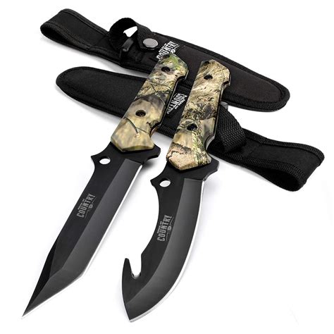 Mossy Oak 2-Piece Hunting Knives Gut Hook Set with Sheath Fixed Blade Stainless Steel Blades ...