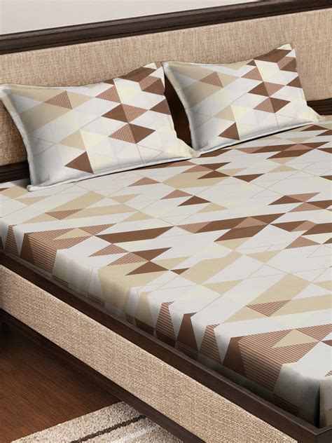 Klotthe Multicolor Geometric 400 TC Pure Cotton Double Bedsheet with 2 ...