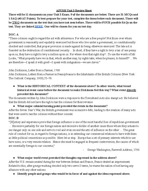 APUSH Unit 3 Exam Review: Key Documents & Historical Context - Studocu
