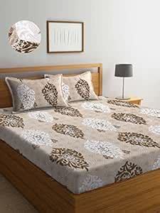 Buy Arrabi Brown Indian TC Cotton Blend Double Size Fitted Bedsheet ...