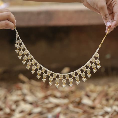 MDN335- White Colour Gold Plated Jadau Kundan Necklace Set – Muraad
