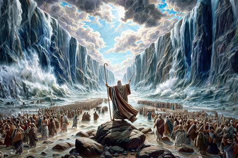 Moses Parting the Red Sea Old Testament Bible Story | Premium AI ...