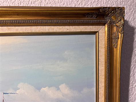 J.Harvey - J.Harvey Large Oil painting on canvas, SHIPS BATTLE AT SEA, Signed, Framed at 1stDibs ...