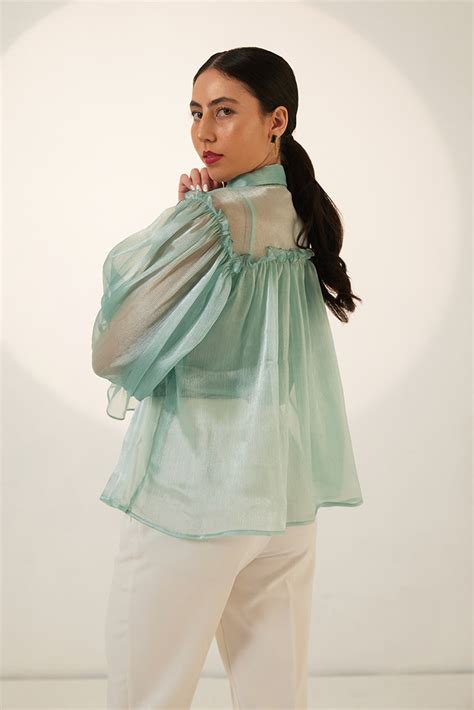 Mint Green Organza Full sleeves Party Top – The Ambition Collective
