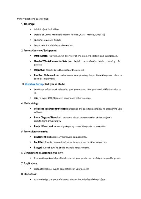 Mini Project Synopsis Format: Guidelines and Structure - Studocu