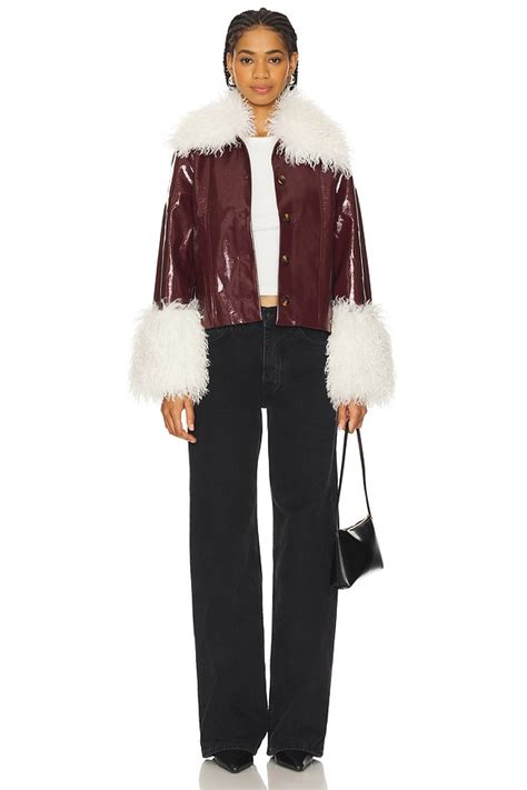 Kitri Bonnie Faux Fur Vinyl Jacket in Oxblood | REVOLVE