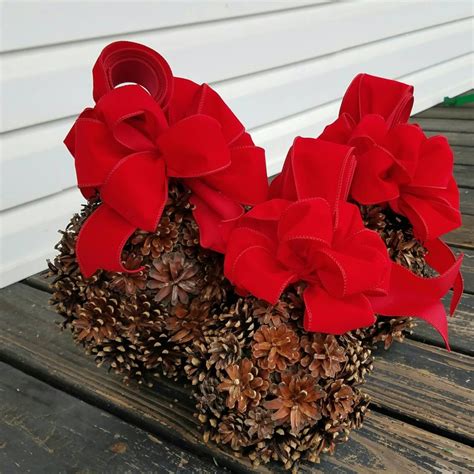Kissing Ball, Pine Cone Kissing Ball With Red Velvet Bow, Pine Cone ...