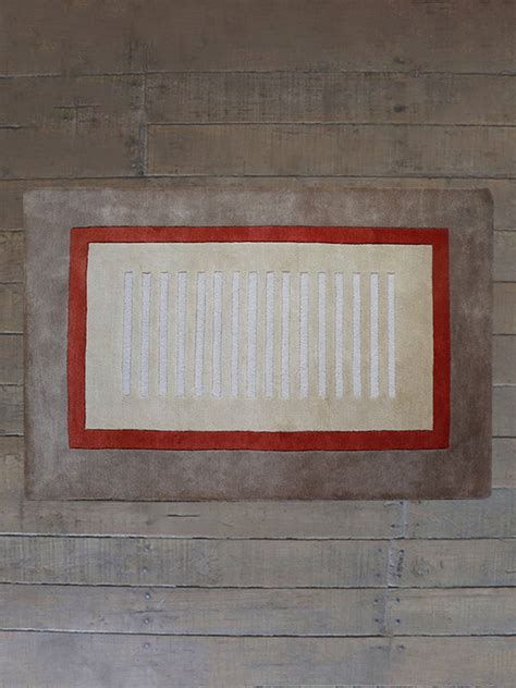 Carpet Hand Tufted 100% Woollen Beige,Rust And Brown Border Stripes ...
