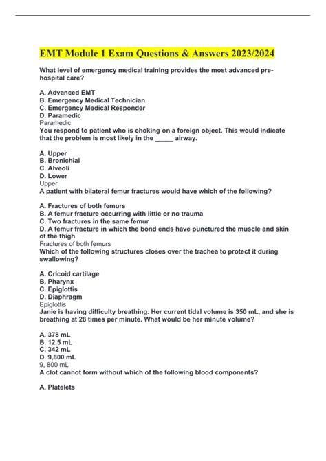 EMT Module 1 Exam Questions & Answers 2023/2024 - EMT - Stuvia US